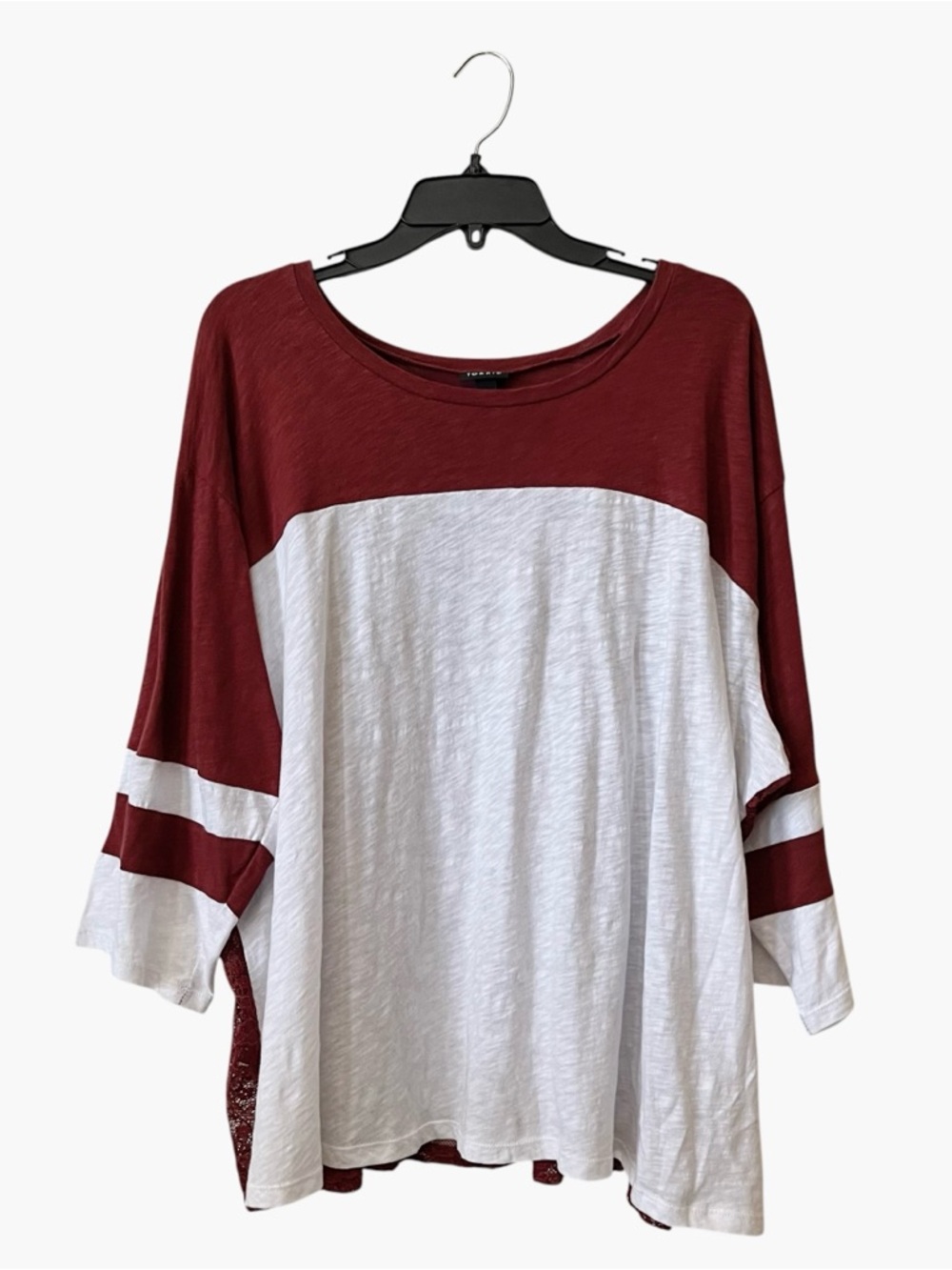 Torrid Tee Women's Size 3X Lace Open Back Varsity Stripe Maroon White  T-Shirt